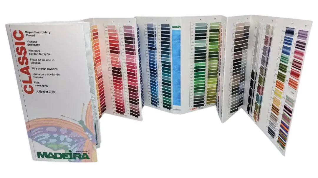 Madeira thread shade cards showing actual thread colours